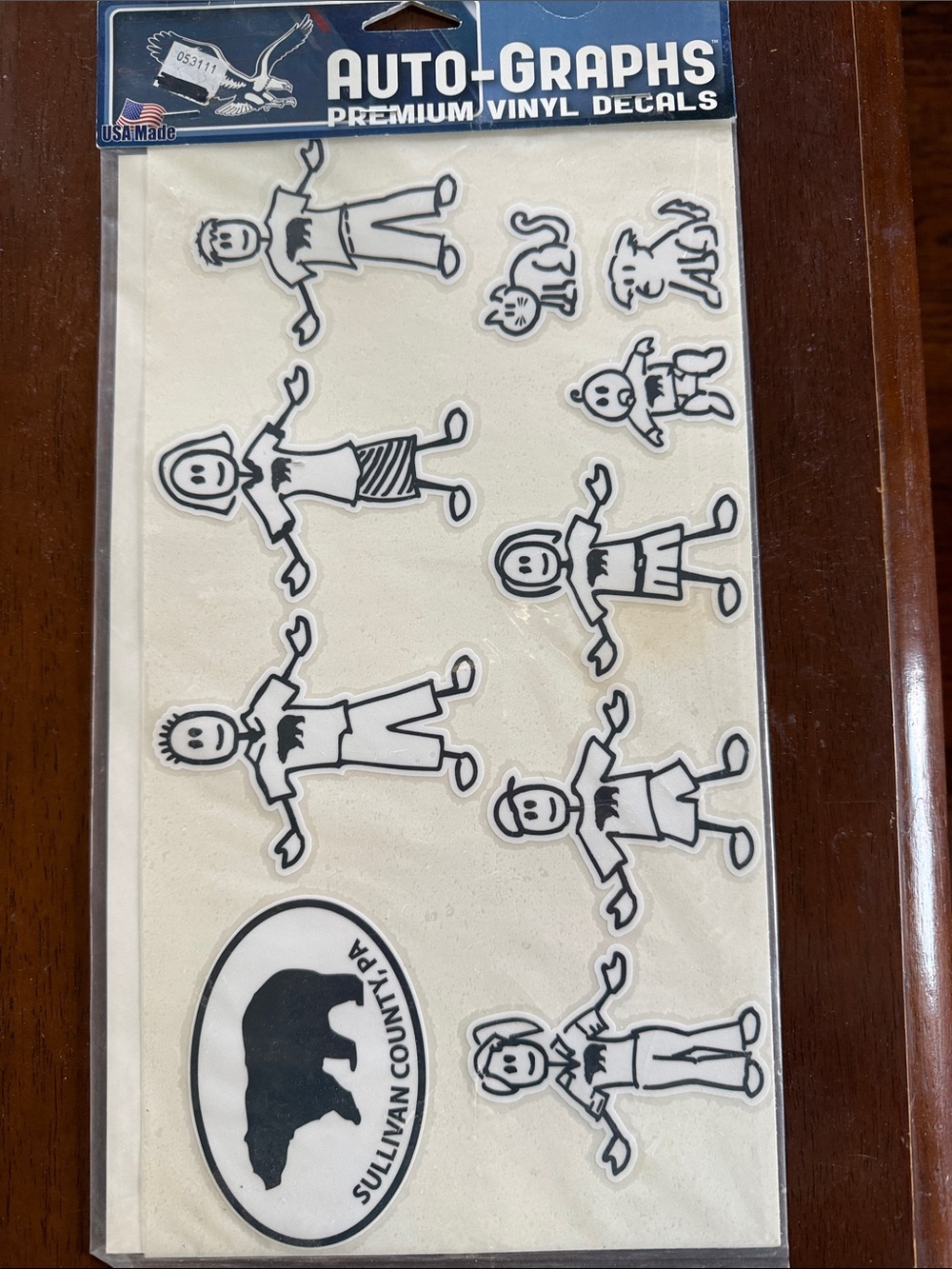 Auto graphics Black & White Family Stick Figure with black bearVinyl Decals